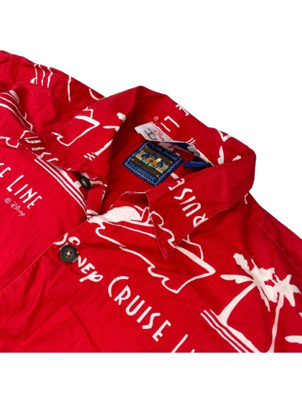 Disney Cruise Line DCL Men's Cast Member S/S Hawaiian Button Shirt Red • Medium